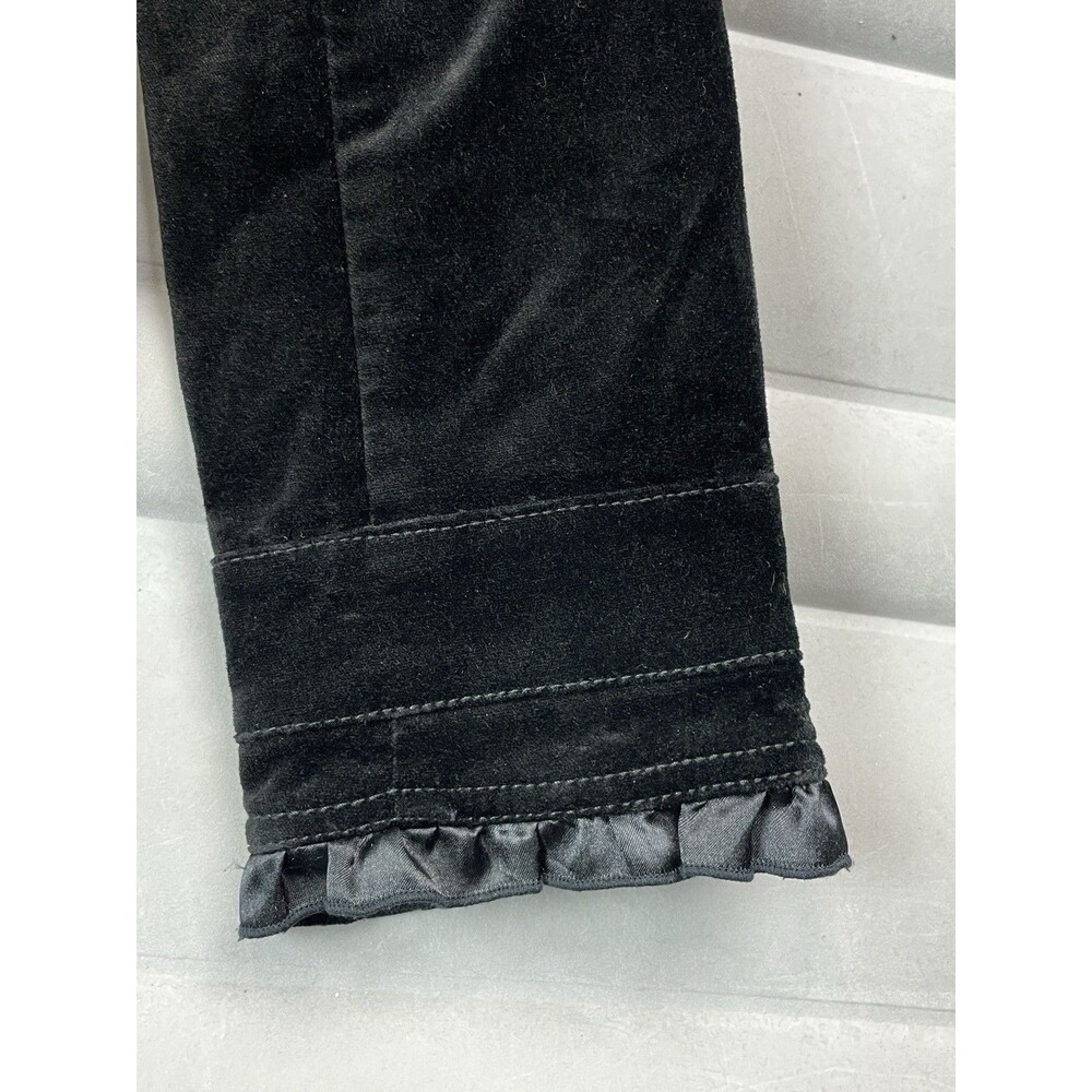 WHBM Women 6 Velvet Blazer Jacket Cropped Ruffle Trim Satin Black Victorian Chic - Picture 2 of 9